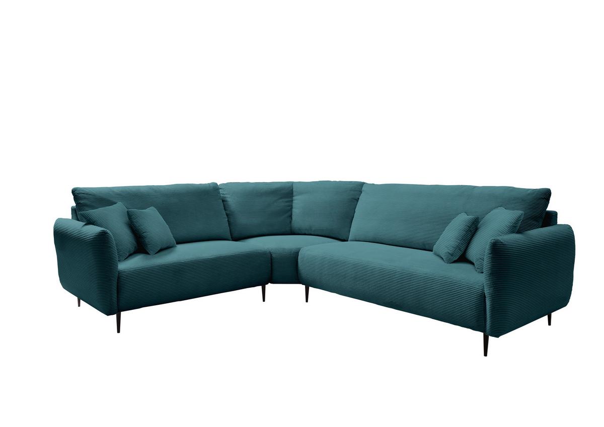 Ecksofa Vanilla Petrol S: 256x294 cm - Petrol/Schwarz, Design, Textil (256/294cm) - Livetastic