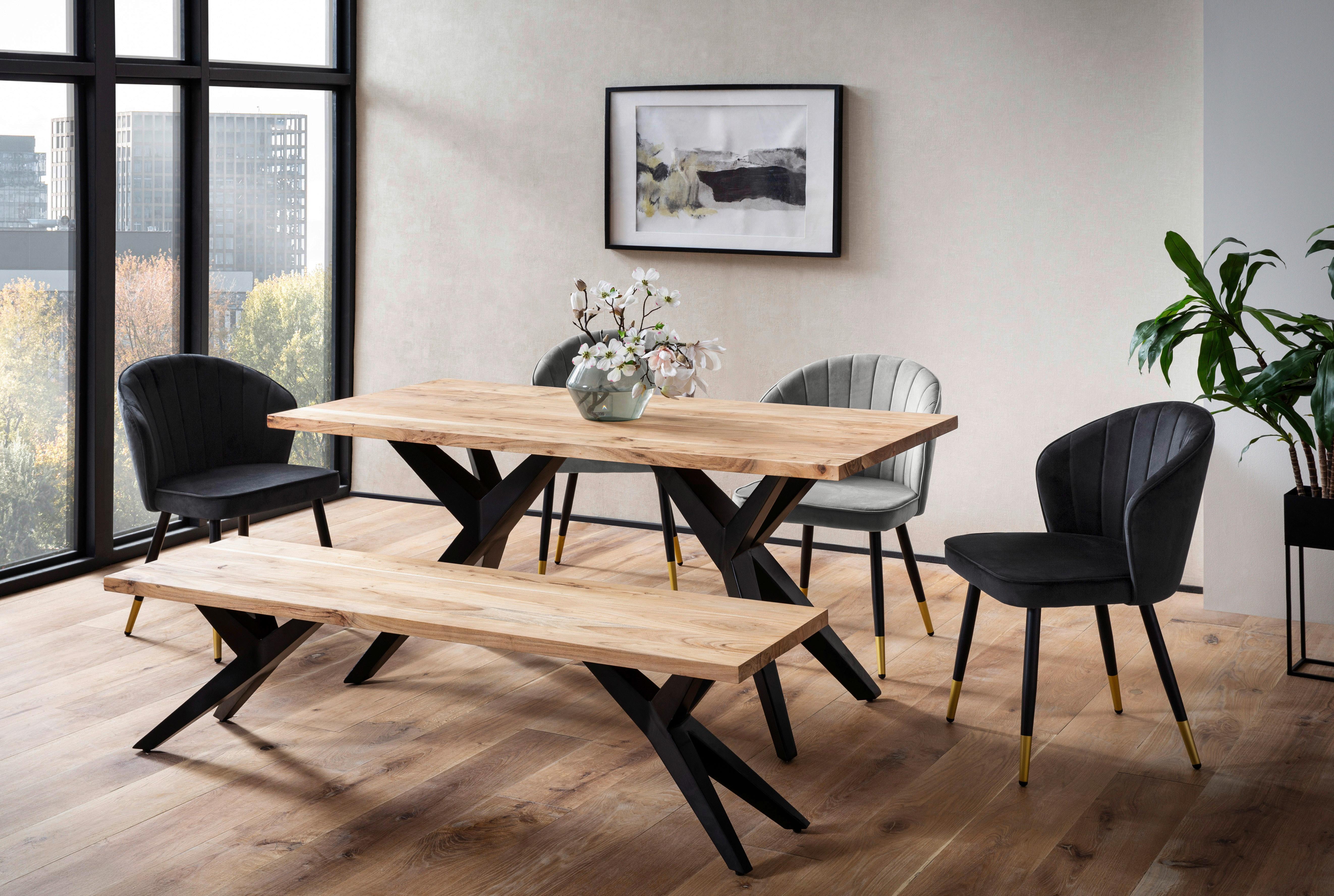Esstisch Akaziefarben L: 120 cm - Schwarz/Akaziefarben, Design, Holz/Metall (120/60/76cm) - Livetastic