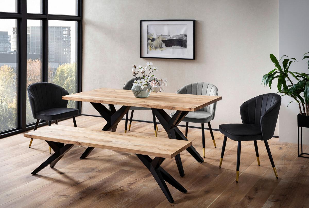 Esstisch Akaziefarben L: 200 cm - Schwarz/Akaziefarben, Design, Holz/Metall (200/100/76cm) - Livetastic