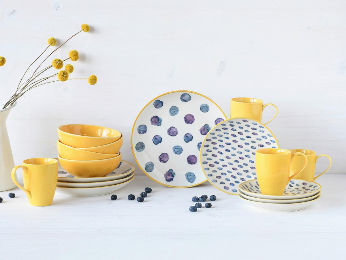 Kombiservice Maisie Blau/Gelb/Weiß 16--Teilig - Blau/Gelb, Basics, Keramik - Creatable
