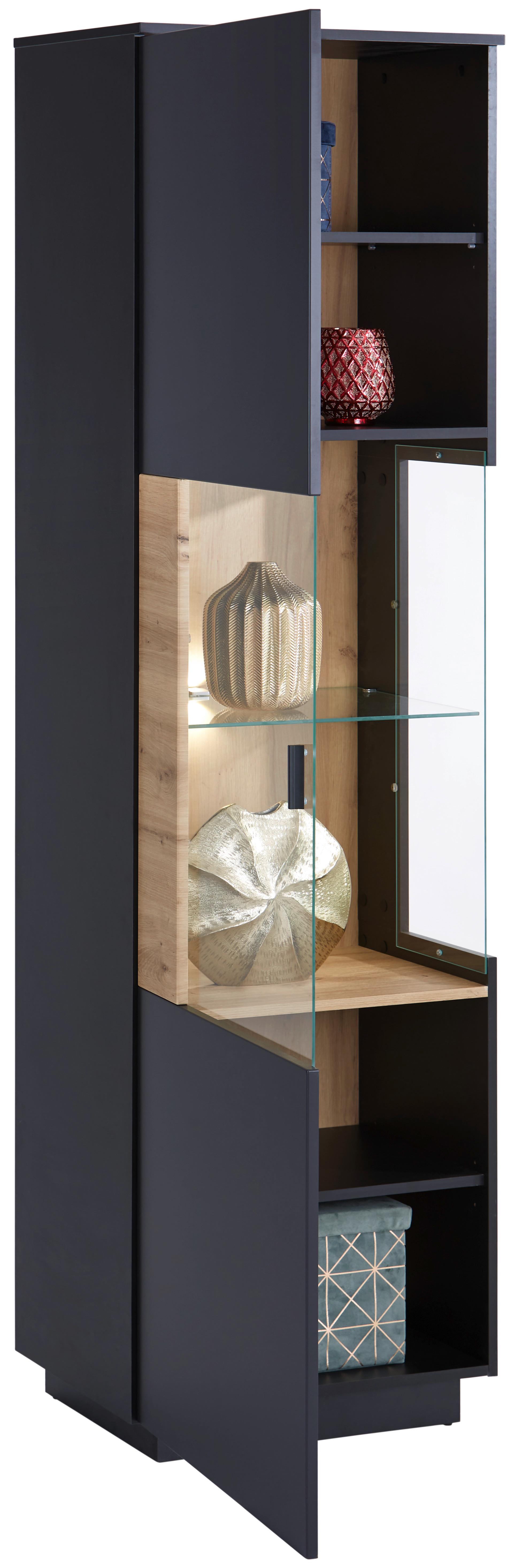 Vitrine in Artisan Eiche Dekor und Glas