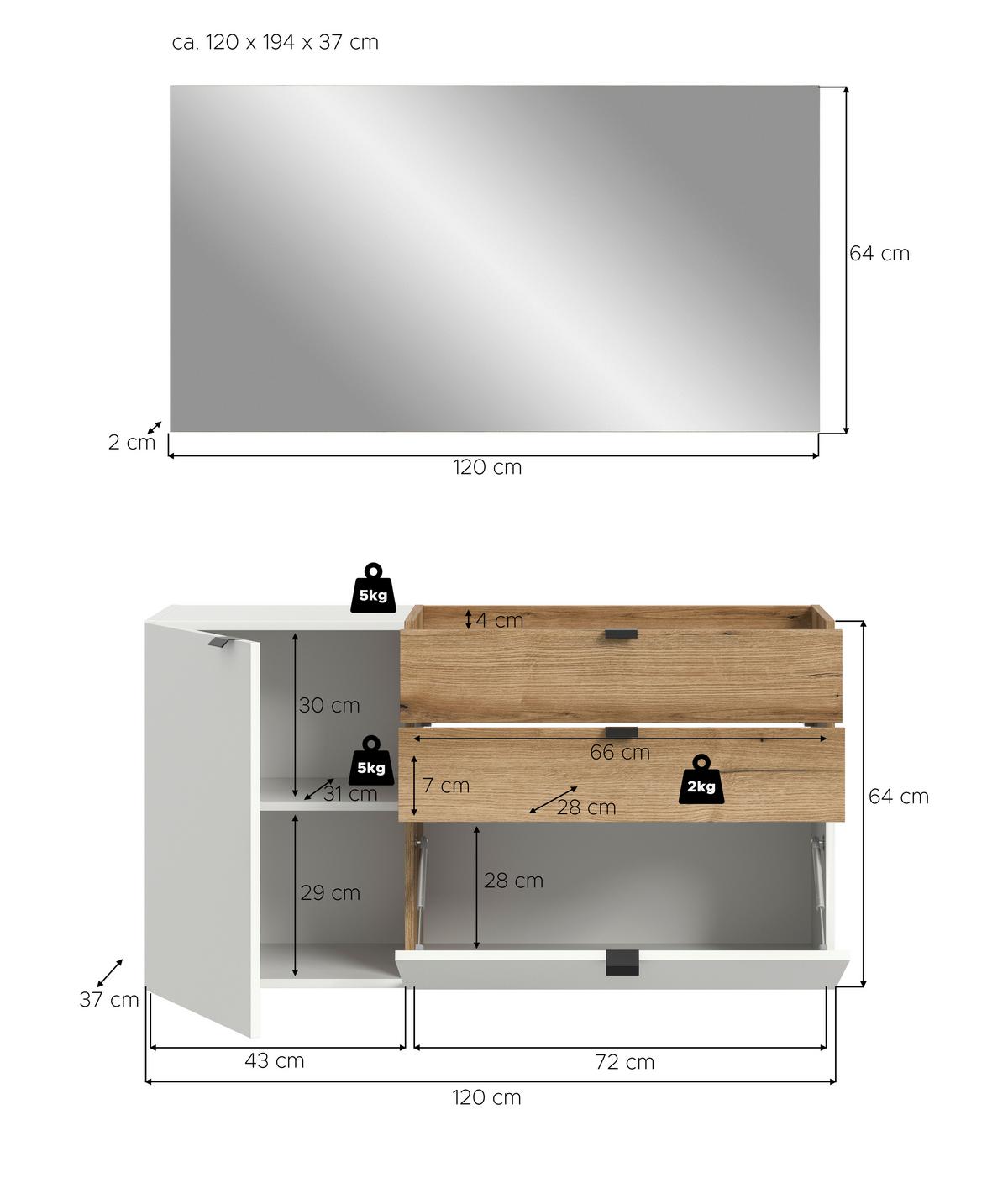 Garderobe Naro Weiß /Eiche dunkel Dekor B: 120cm - Eiche dunkel/Weiß, Design, Holzwerkstoff (120/194/37cm) - Livetastic