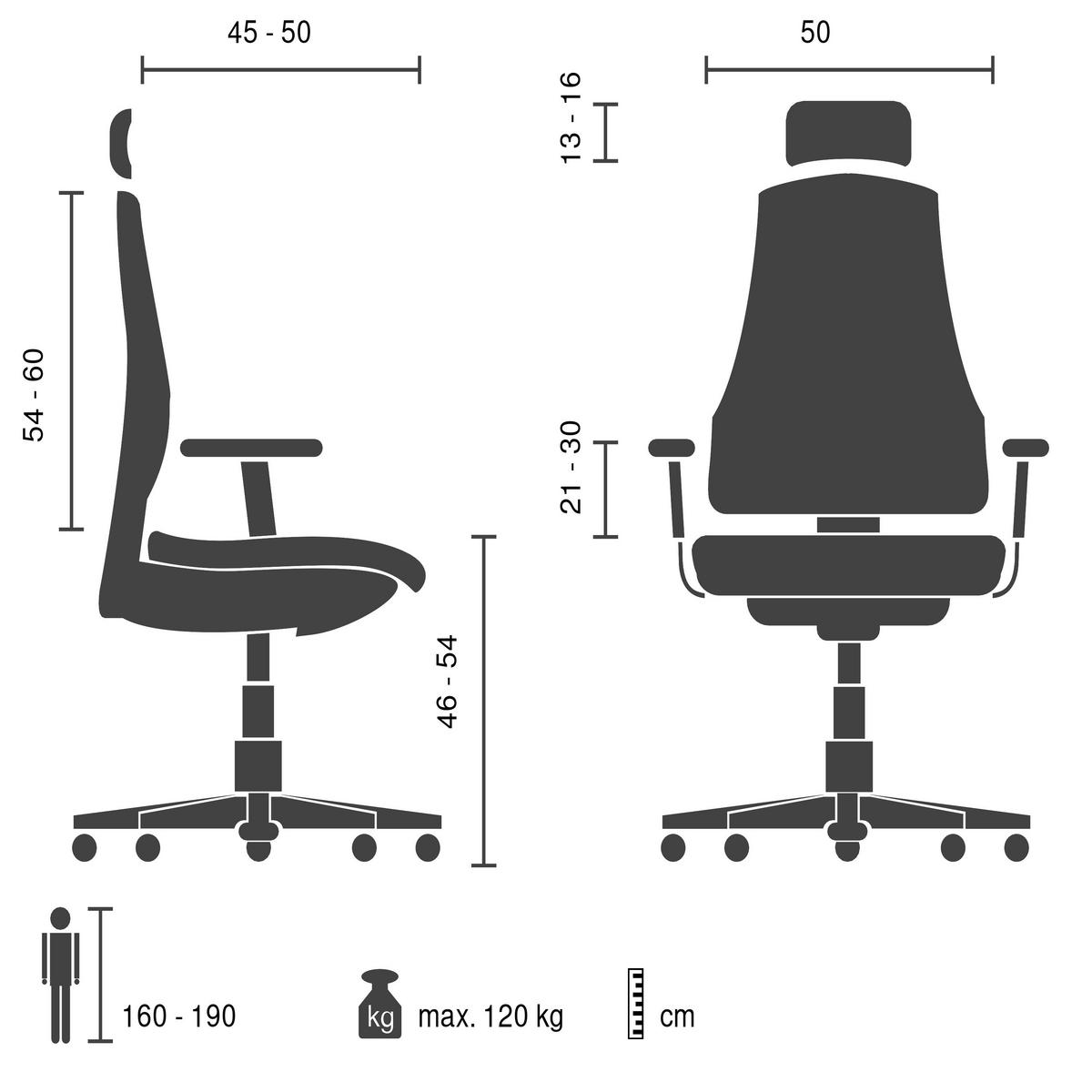 DREHSTUHL Ergomy Grau B: 68cm - Silberfarben/Weiß, MODERN, Kunststoff/Textil (68/132/67cm) - MID.YOU