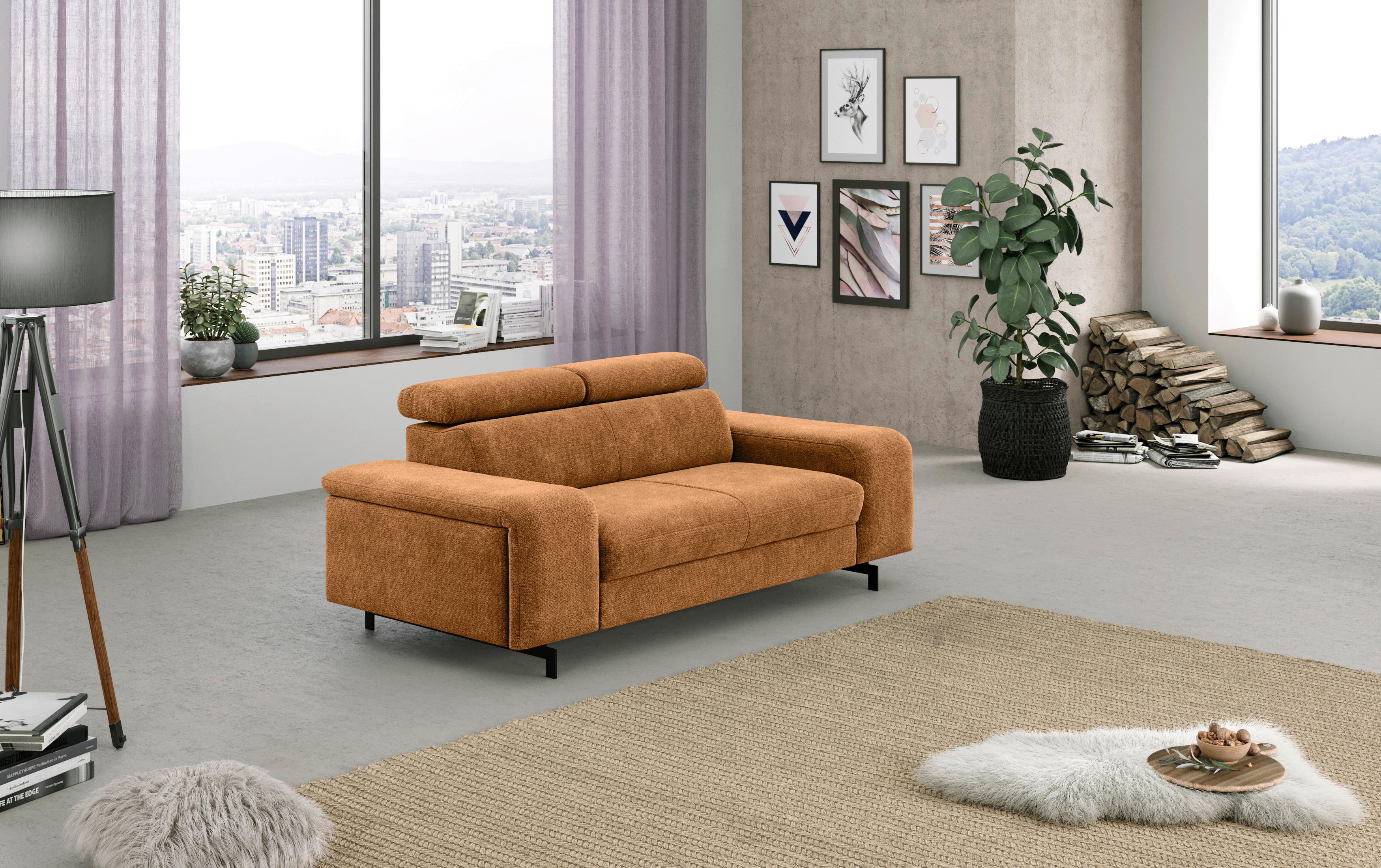 2-Sitzer-Sofa Emma Cognac B: 198 cm - Cognac/Schwarz, Textil (198/81/100cm) - MID.YOU
