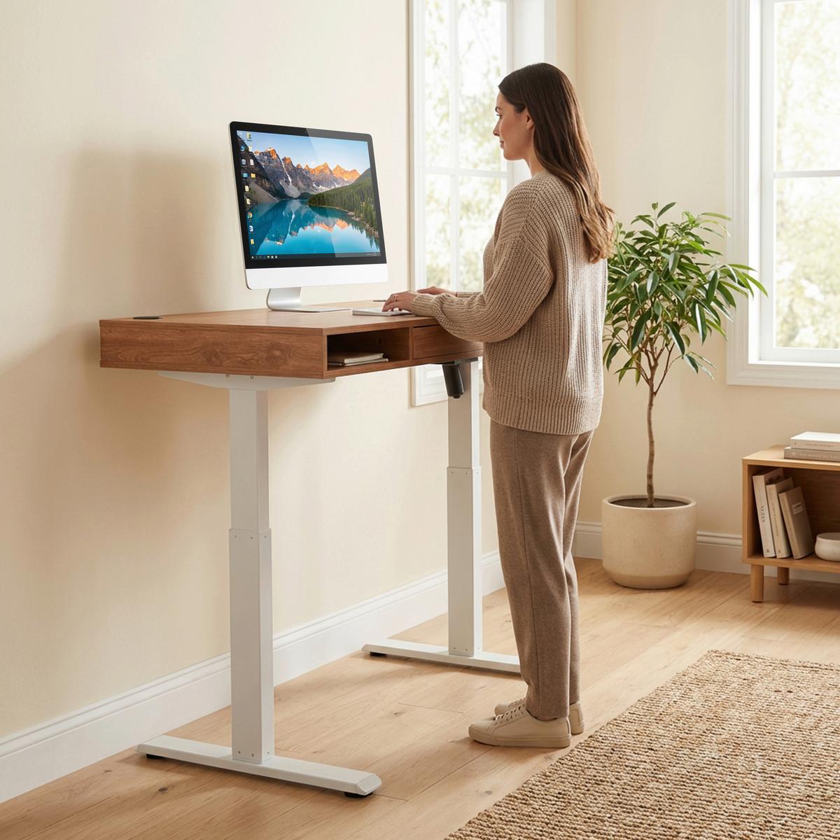 Schreibtisch Worktime Style Weiß/Eichefarben L: 120cm - Eichefarben/Weiß, MODERN, Holz/Metall (120/60/72-110cm) - MID.YOU