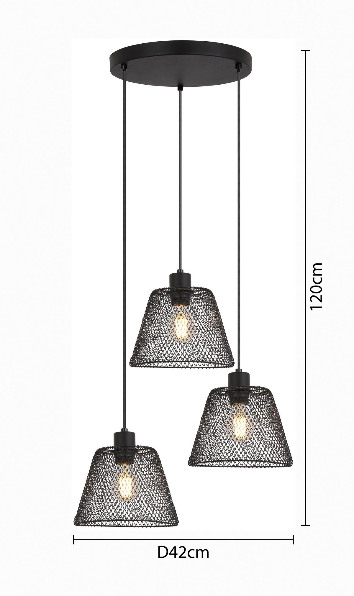 Závěsné svítidlo YLVIE, bez 3xE27 max. 40W - černá, Moderní, kov/plast (42/120cm) - Modern Living