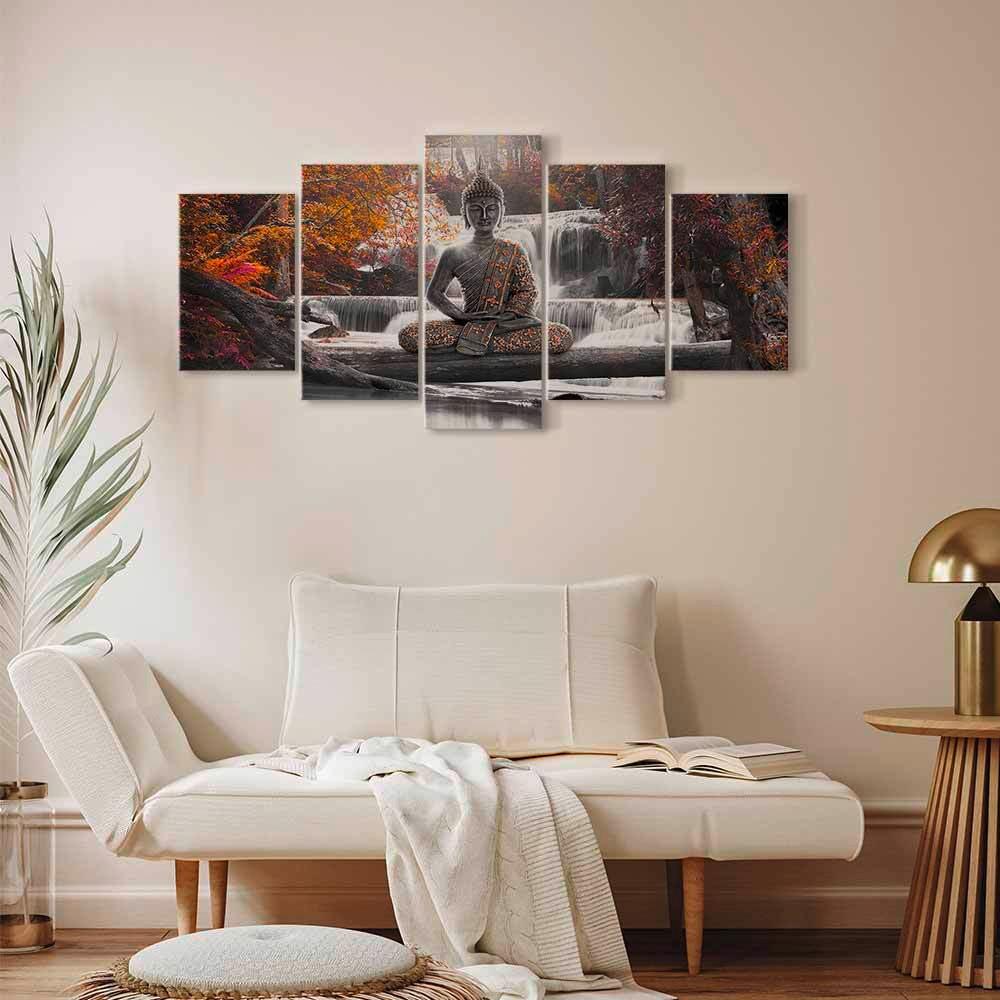 MALBA NA PLÁTNĚ AUTUMN BUDDHA - šedá/tmavě oranžová, Basics, kompozitní dřevo/textil (100/50/1,2cm) - artgeist