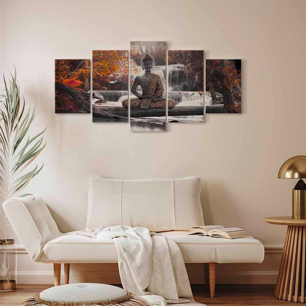 Leinwandbild Autumn Buddha Grau Dunkelorange B: 100 Cm - Dunkelorange/Grau, Basics, Holzwerkstoff/Textil (100/50/1,2cm) - artgeist