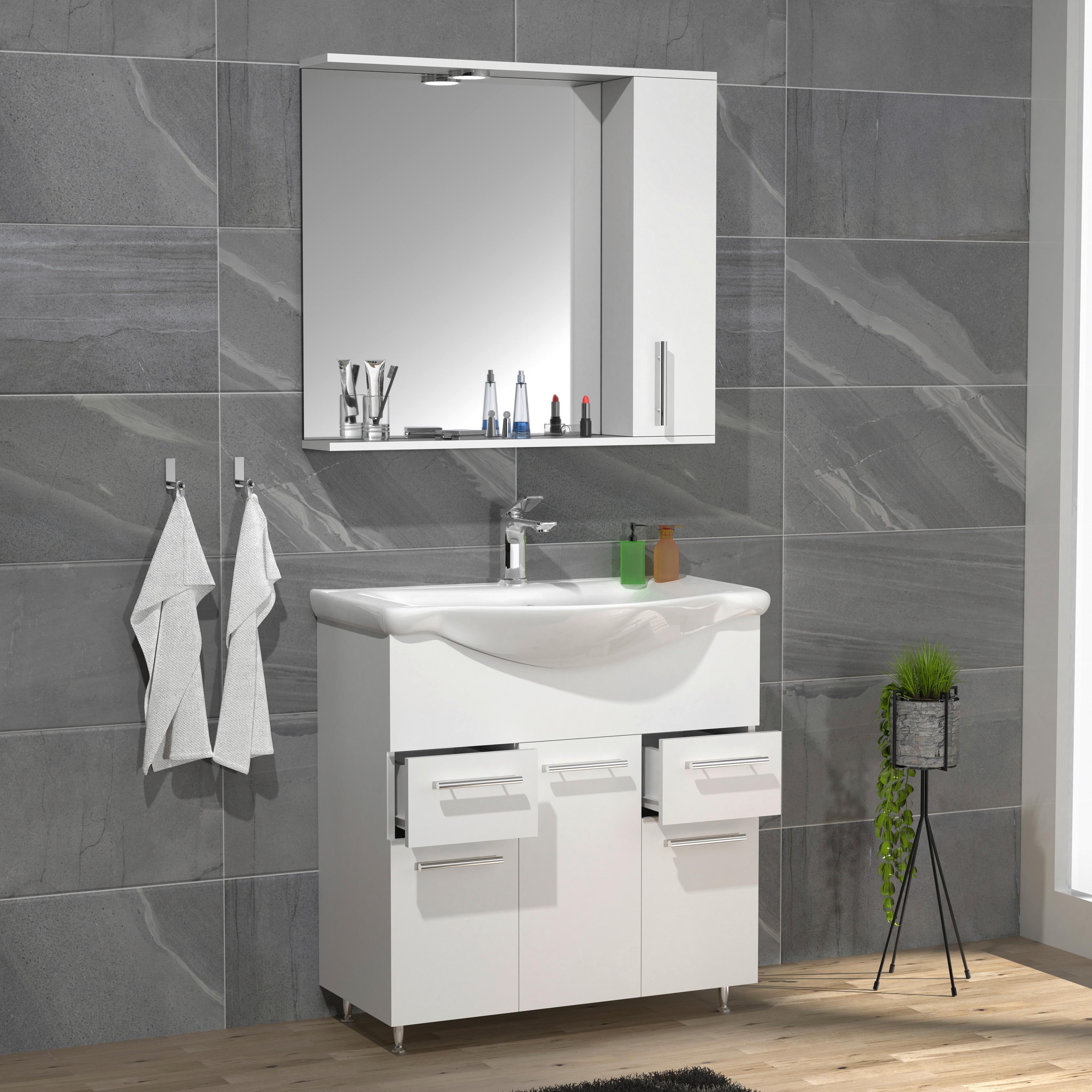 Badezimmer Lisalo Xl - Silberfarben/Weiß, MODERN, Glas/Keramik (75cm) - MID.YOU
