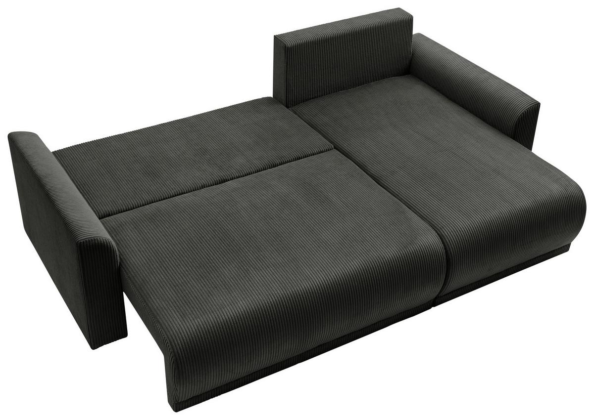 Rohová sedačka KIM L146, oboustranná, černý manšestr - černá, Moderní, dřevo (233/146cm)
