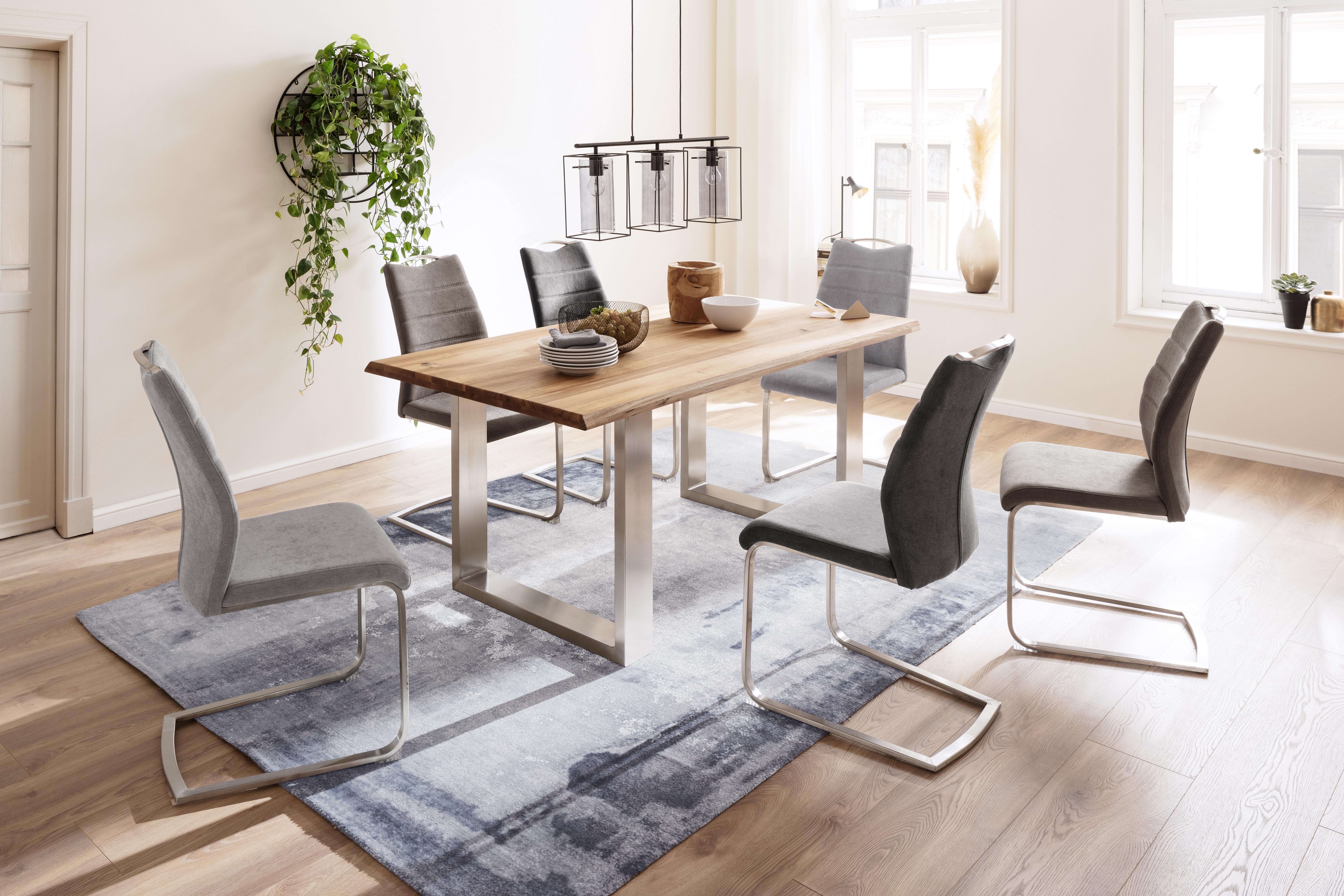 Esstisch Eiche Greta 160x90 cm mit Baumkante - Edelstahlfarben/Eichefarben, Design, Holz/Metall (160/90/77cm) - Livetastic