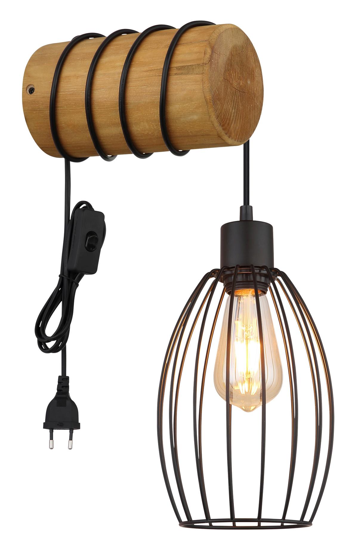 Wandleuchte Braun/Schwarz 230V, 16x27x59 cm - Schwarz/Braun, Design, Holz/Kunststoff (16/27/59cm) - Globo