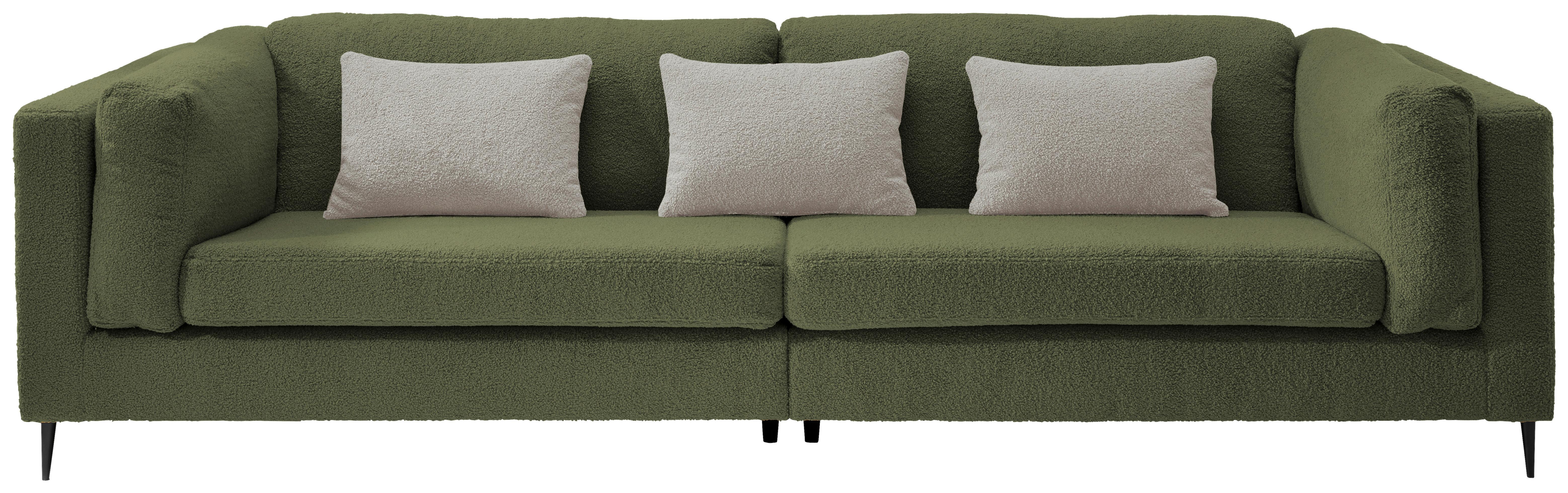 4-Sitzer-Sofa Roma Dunkelgrün Teddystoff - Dunkelgrün/Silberfarben, Design, Holz/Textil (306/83/113cm) - Livetastic