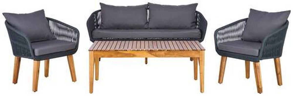 Loungegarnitur Trendy Aus Holz/Metall mit Kissen - Dunkelgrau/Anthrazit, MODERN, Holz/Metall (160/75/70cm) - Beldano