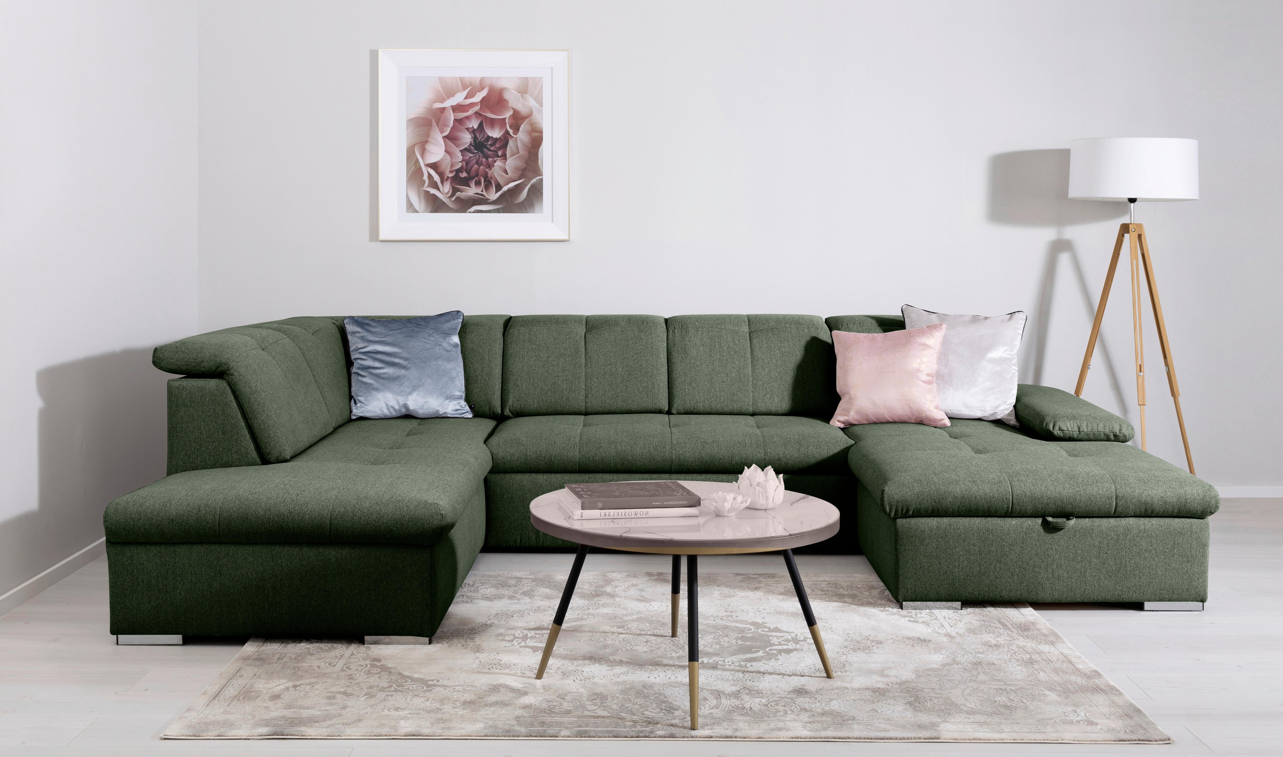 Wohnlandssschaft Grün U: 215x328x173 cm - Grau/Grün, Design, Textil (215/328/173cm) - MID.YOU