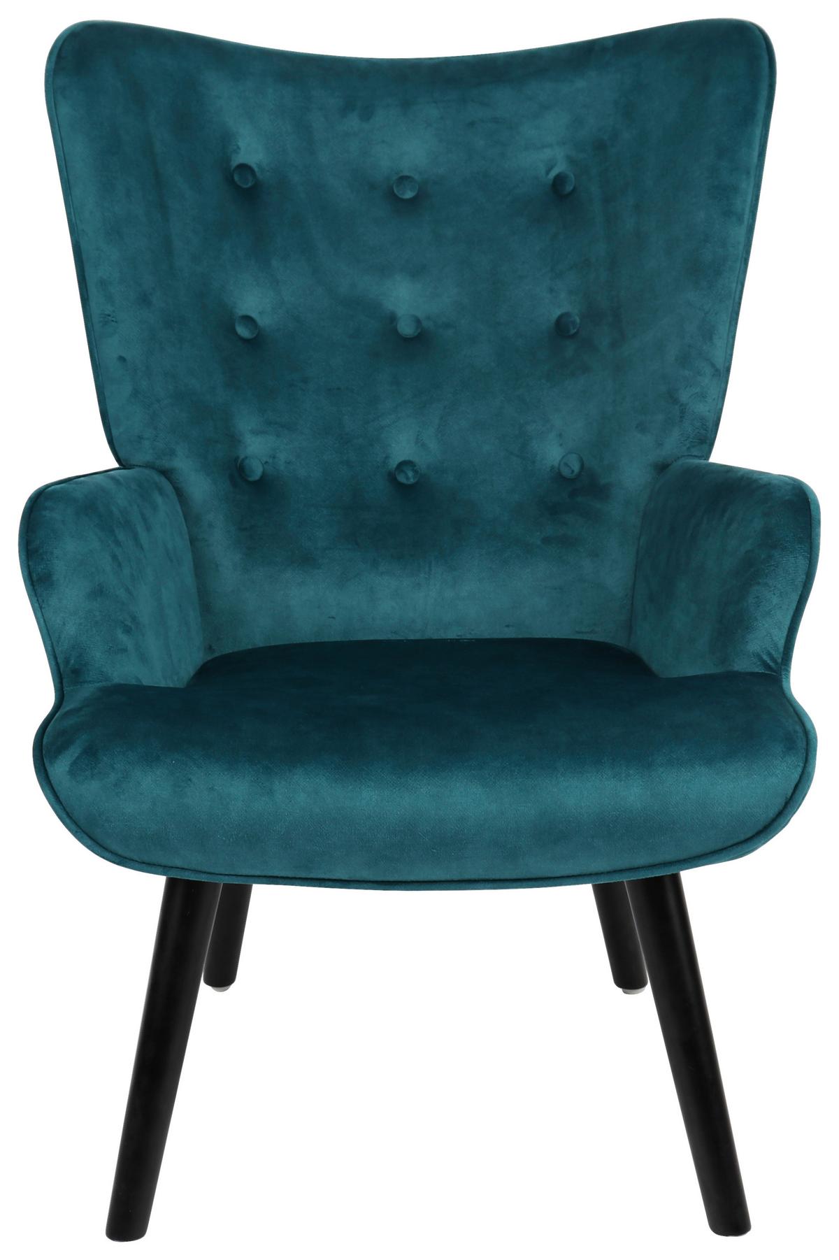 Ohrensessel Luke - Türkis/Schwarz, MODERN, Holz/Textil (68/96/74cm)