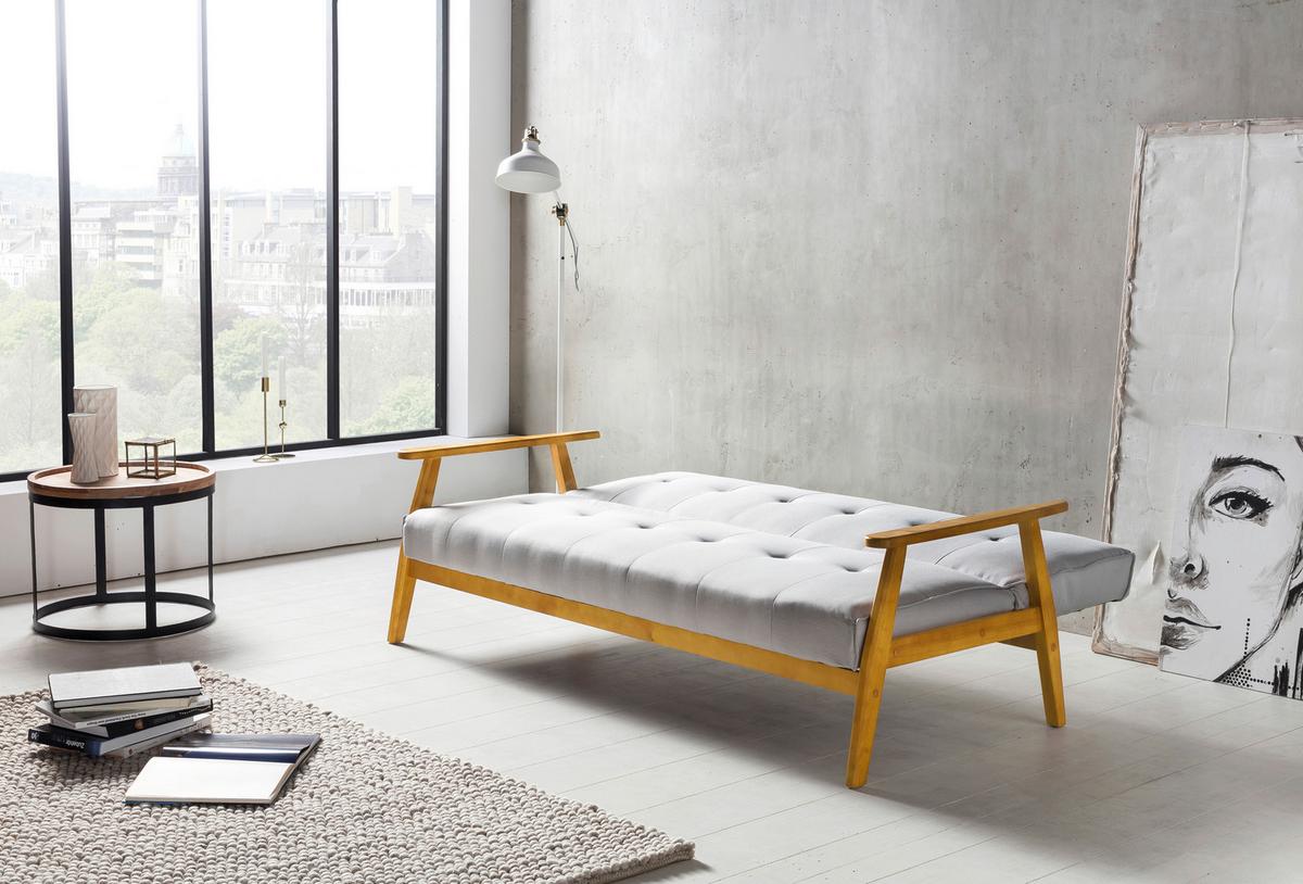Schlafsofa Naturfarben/hellgrau B: 190 Cm - Hellgrau/Naturfarben, MODERN, Holz/Textil (190/81/85cm) - Livetastic