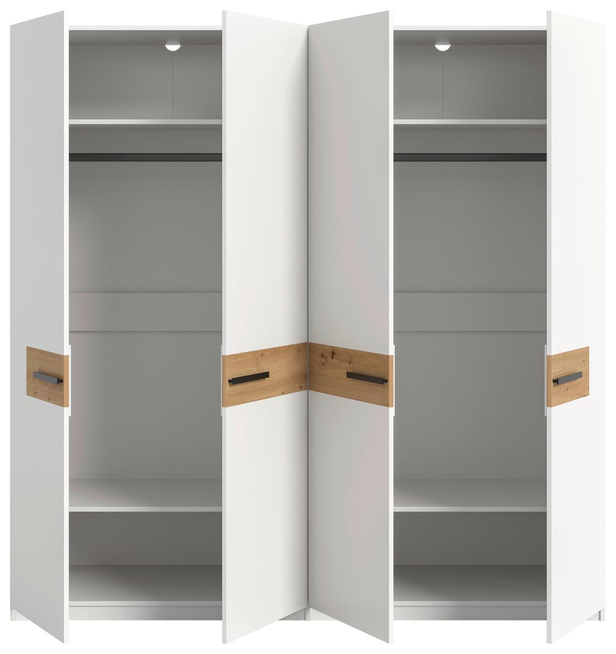 Drehtürenschrank Stanga Eiche Dekor/Weiß B: 200cm - Weiß/Eiche Artisan, ROMANTIK / LANDHAUS, Holzwerkstoff (200/201/55cm) - Livetastic