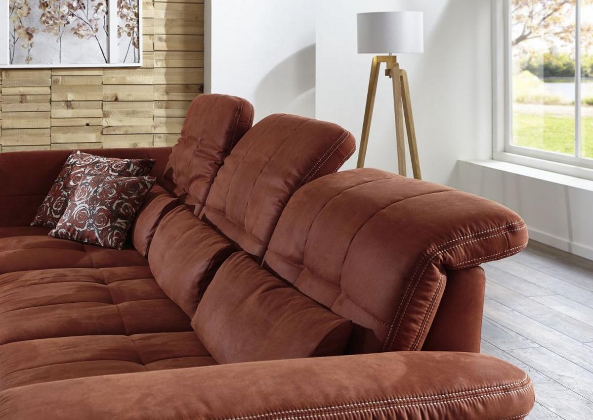 Sedací souprava U ELLA, levá, cihlová, s funkcemi - divoký dub/terracotta, Moderní, dřevo/textil (243/341/185cm)