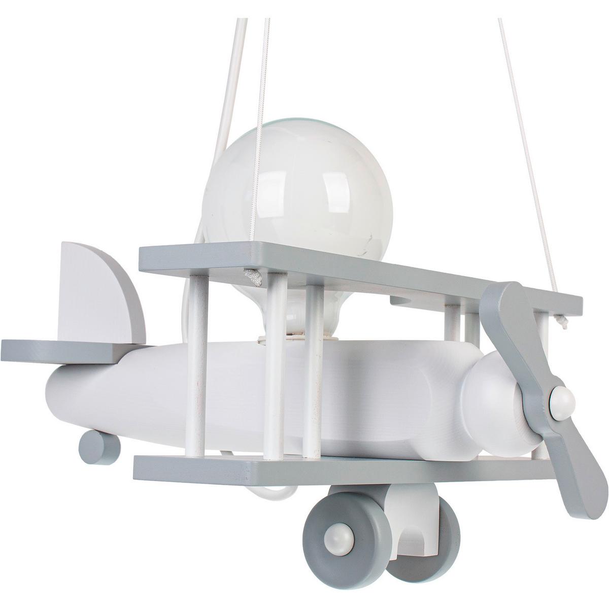 Kinderhängeleuchte Flugzeug H: 75 cm 1-Flammig - Weiß/Grau, KONVENTIONELL, Holz (29/31/75cm)