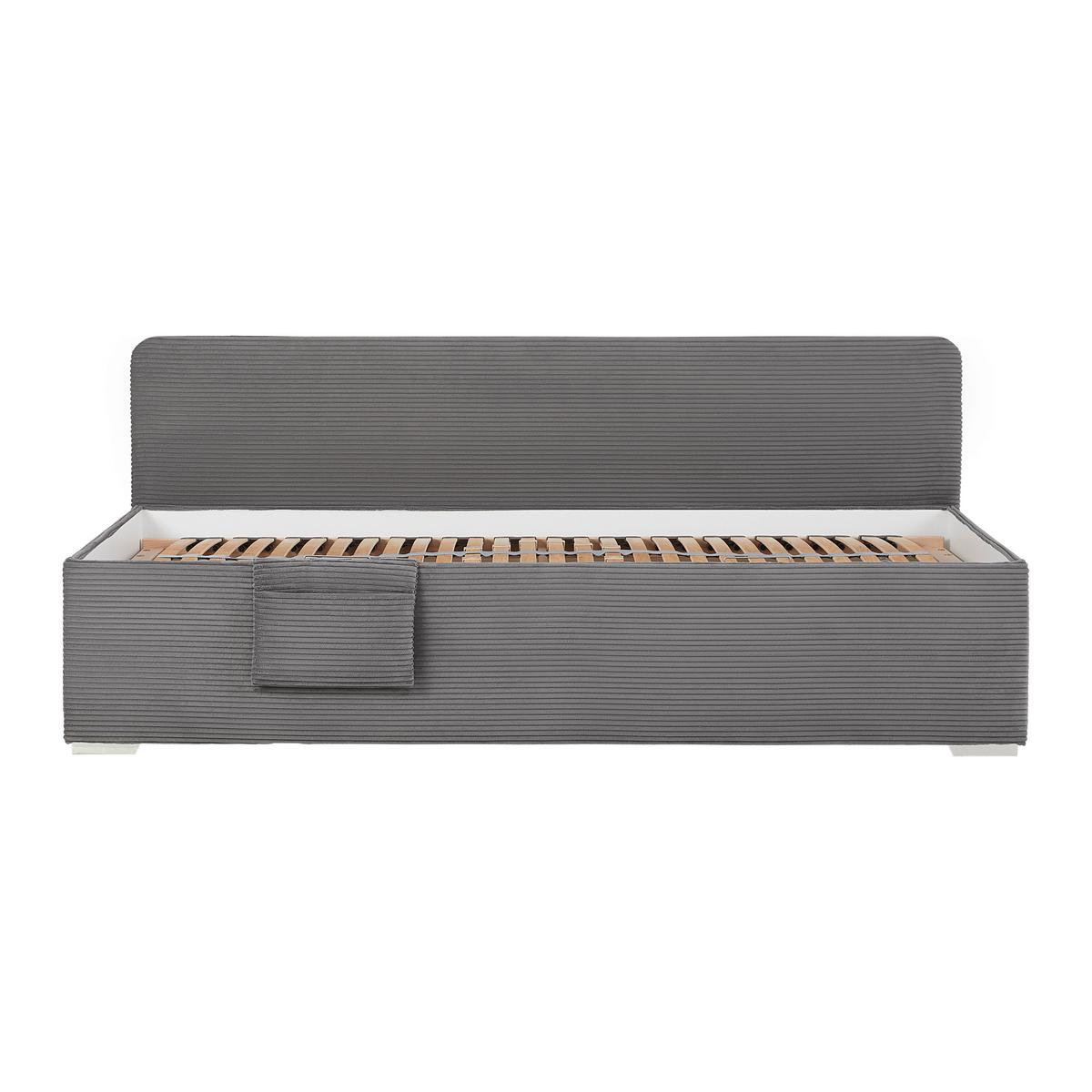 Posteľ Remi s bočnicami 90x200, poťah sivý - sivá/prírodná farba, Konventionell, drevo/textil (90/200cm)
