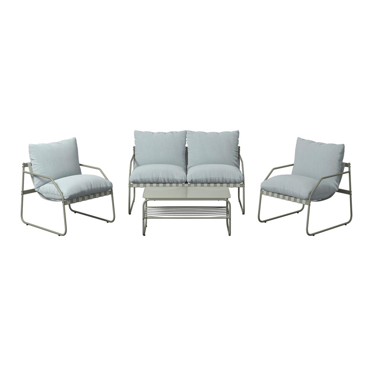 Loungegarnitur Miami - Beige/Grau, MODERN, Glas/Textil (128/62/82cm) - Beldano