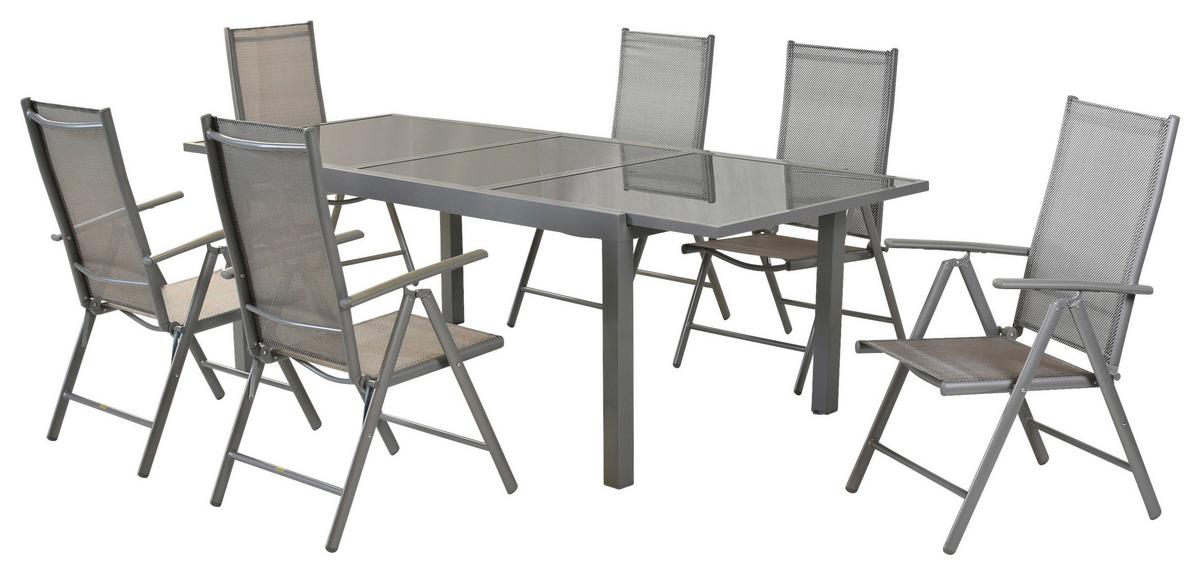 Gartenset Amalfi - Silberfarben/Braun, MODERN, Textil/Metall - Gardenson