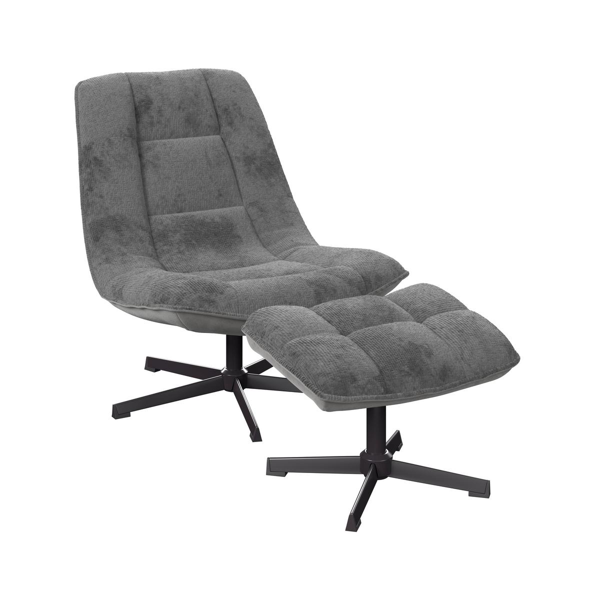Relaxsessel Sofia Chenille grau, B: 77 cm - Schwarz/Grau, MODERN, Textil/Metall (77/88/94cm)