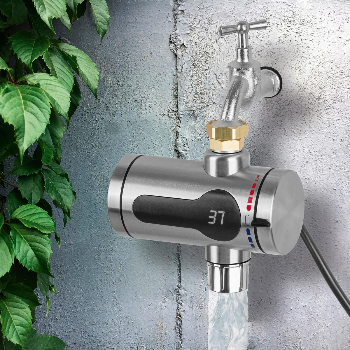 Durchlauferhitzer Maxxmee B: 10 cm Edelstahlfarben 3300W - Edelstahlfarben/Schwarz, Basics, Kunststoff/Metall (10/10/14cm)