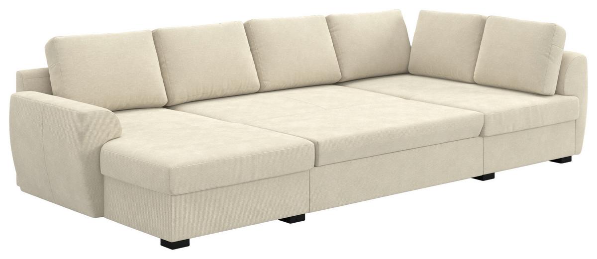 Wohnlandschaft m. Bettfunktion Cord beige, B: 327cm - Beige/Schwarz, Trend, Textil (154/327/86cm) - MID.YOU