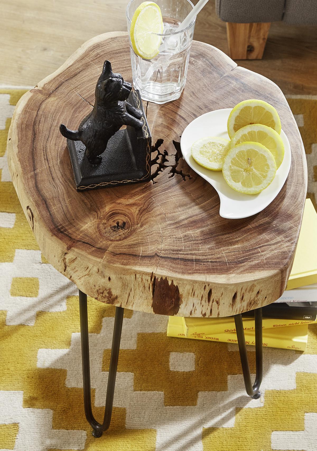 Beistelltisch mit Holzplatte Bagli Akazie/Schwarz - Schwarz/Akaziefarben, Design, Holz/Metall (35/35/45cm) - MID.YOU
