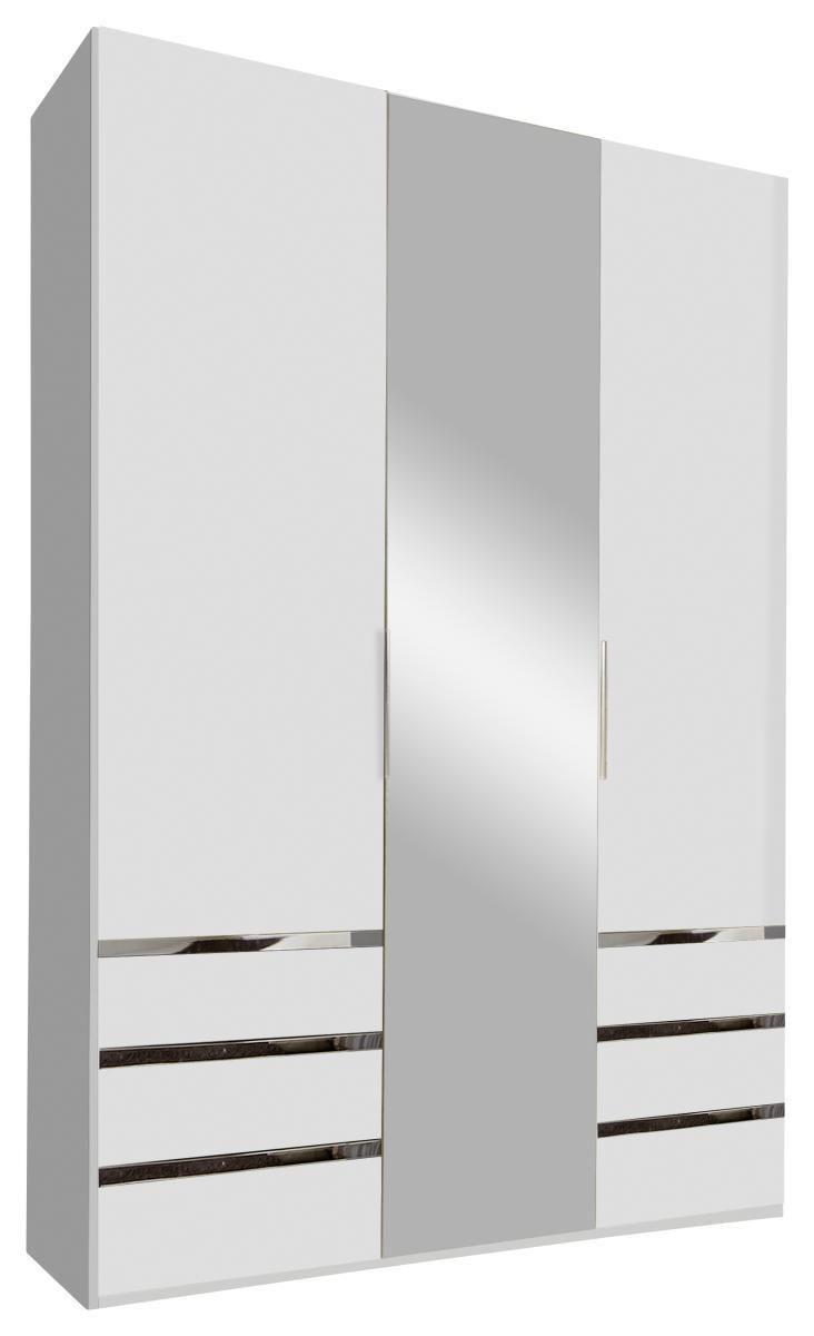 Drehtürenschrank Mit Spiegel + Laden 150cm Level 36a, Weiß - Silberfarben/Weiß, MODERN, Glas/Holzwerkstoff (150/216/58cm) - MID.YOU