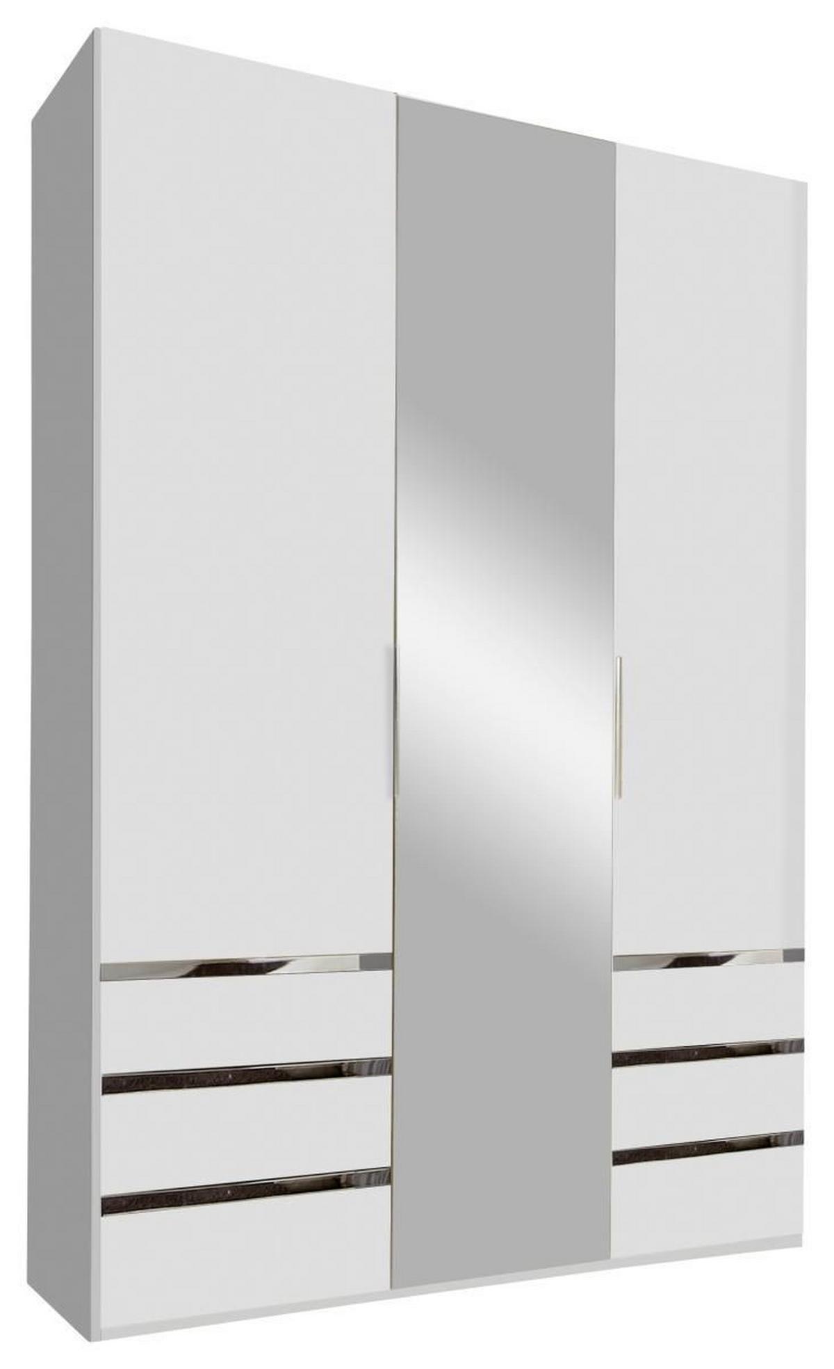 Drehtürenschrank Mit Spiegel + Laden 150cm Level 36a, Weiß - Silberfarben/Weiß, MODERN, Glas/Holzwerkstoff (150/216/58cm) - MID.YOU