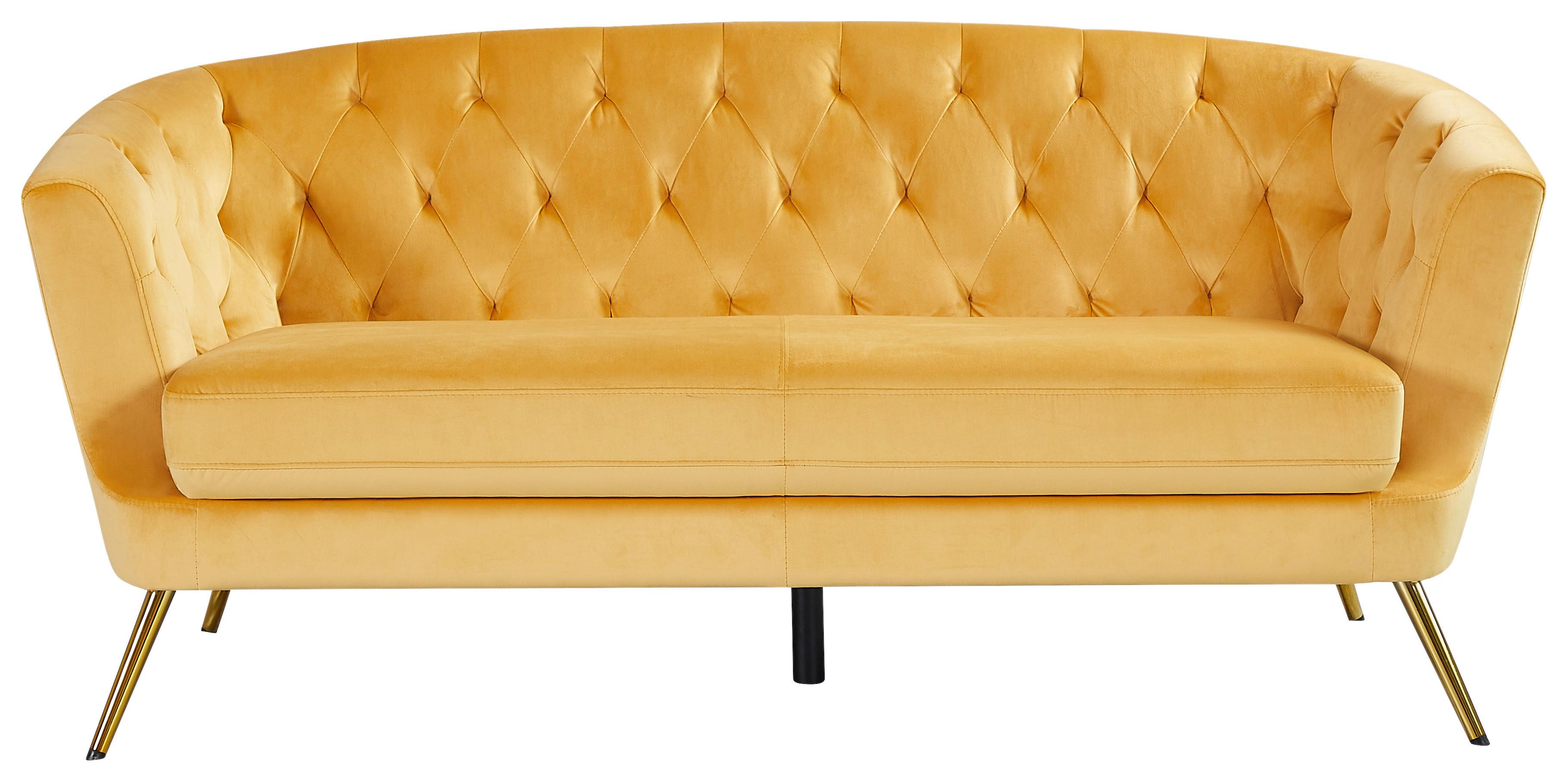 3-sitzer-sofa Lita Gelb Samt Chesterfield-Design - Gelb/Goldfarben, MODERN, Textil/Metall (183/78/83cm) - Ti'me