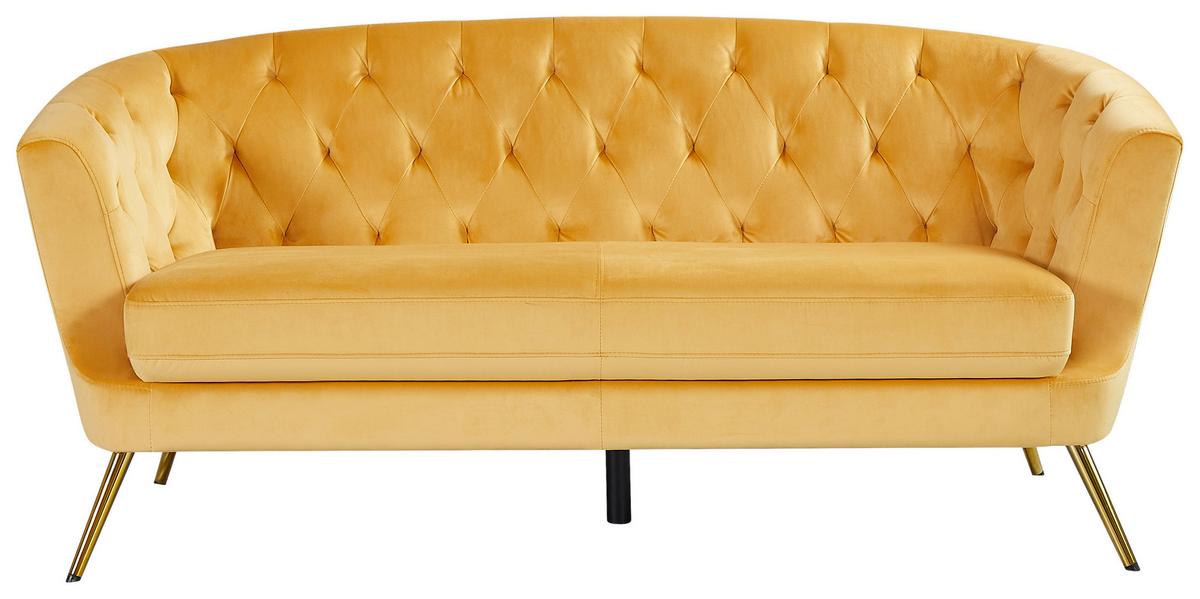 3-sitzer-sofa Lita Gelb Samt Chesterfield-Design - Gelb/Goldfarben, MODERN, Textil/Metall (183/78/83cm) - Ti'me