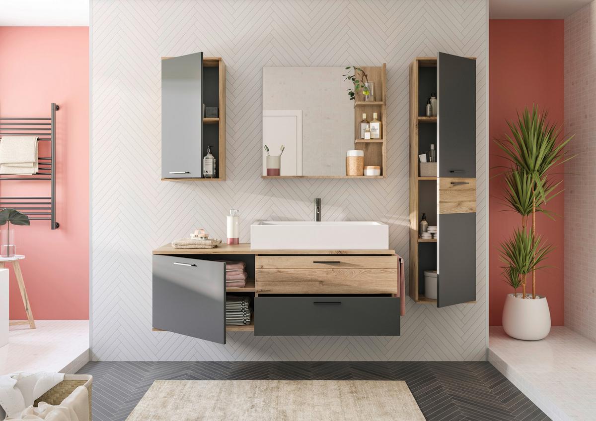 Wandspiegel Mason 79x73 cm Eichefarben - Eichefarben/Grau, MODERN, Glas/Holzwerkstoff (79/73/13cm) - MID.YOU