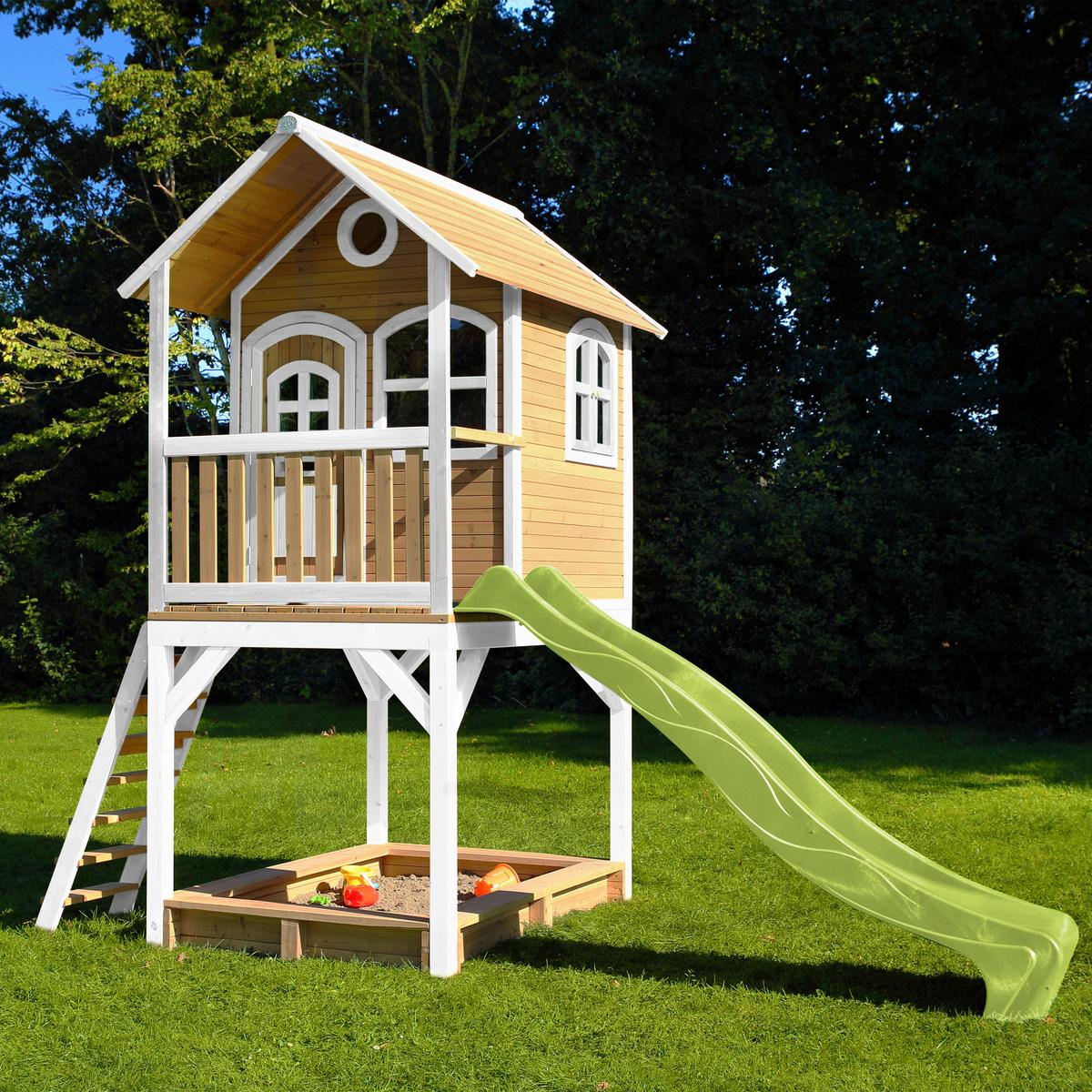 Spielhaus Sarah Braun/hellgrün/weiß B: 370 Cm - Hellgrün/Braun, KONVENTIONELL, Holz/Kunststoff (370/291/191cm) - Ambia Garden