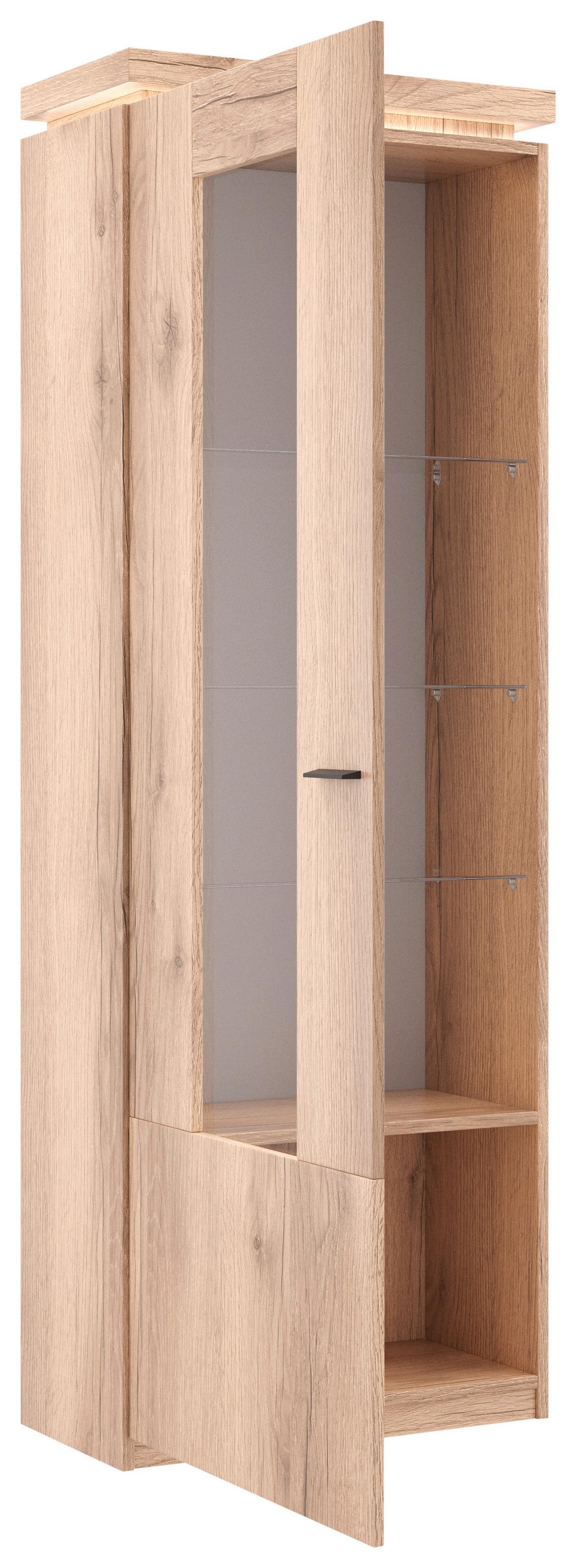 Vitrine Vancouver B: 70 cm Mit Beleuchtung Eiche Dekor - Eichefarben, MODERN, Glas/Holzwerkstoff (70/198/38cm)