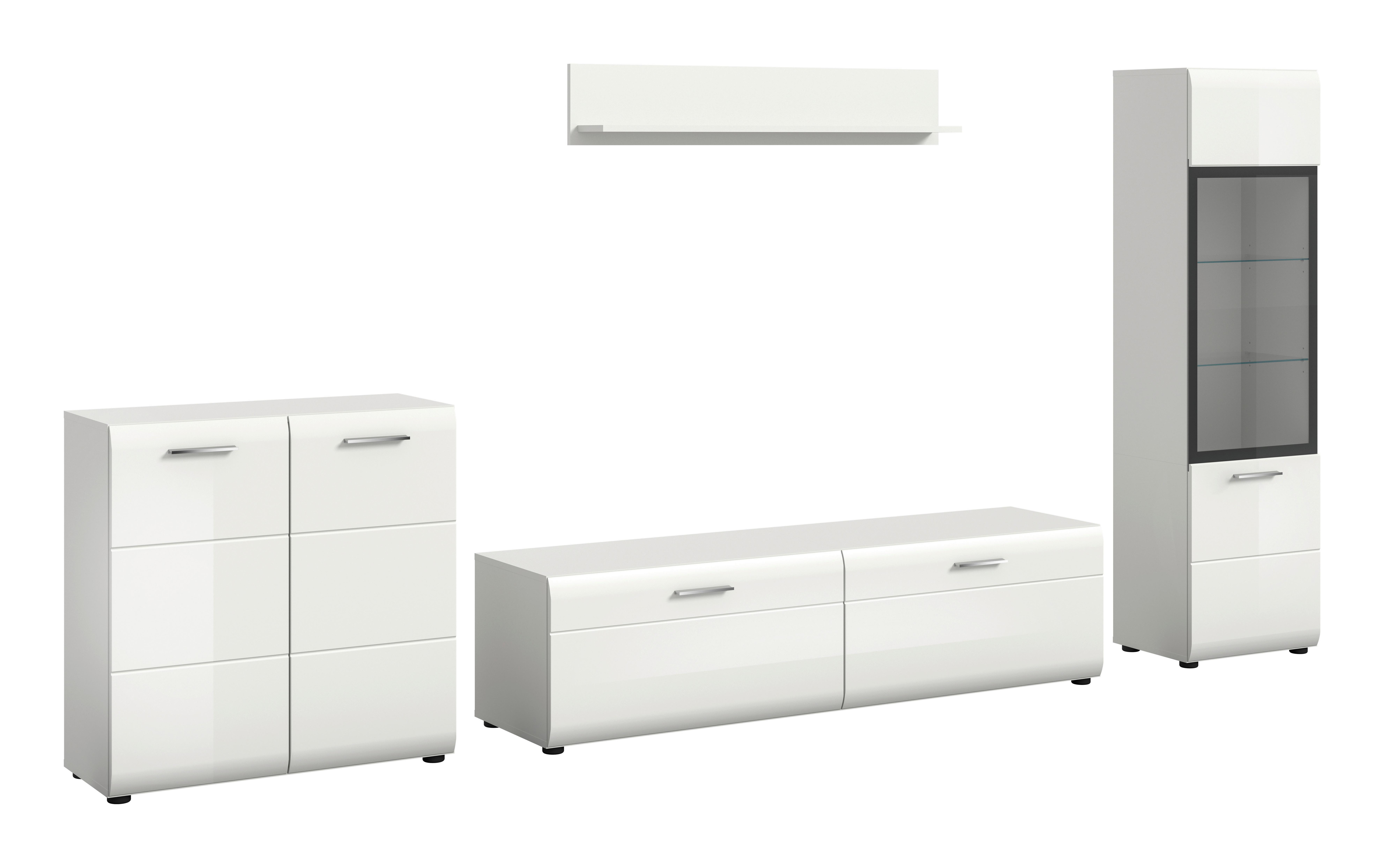 Szekrénysor Ice - fehér/magasfényű fehér, Design, faalapú anyag (305/160/41cm) - Livetastic