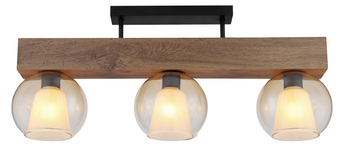 Deckenleuchte Barry L: 74 Cm Klar Schwarz Dunkelbraun - Klar/Dunkelbraun, Basics, Glas/Holzwerkstoff (74/18/32,5cm) - Globo