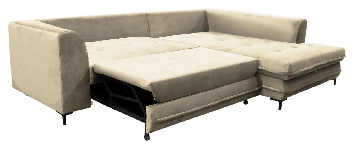 Eckschlafsofa Bello Beige Mit Schlaffunktion Ottomane Rechts - Beige/Schwarz, Design, Textil (277/187cm) - Livetastic
