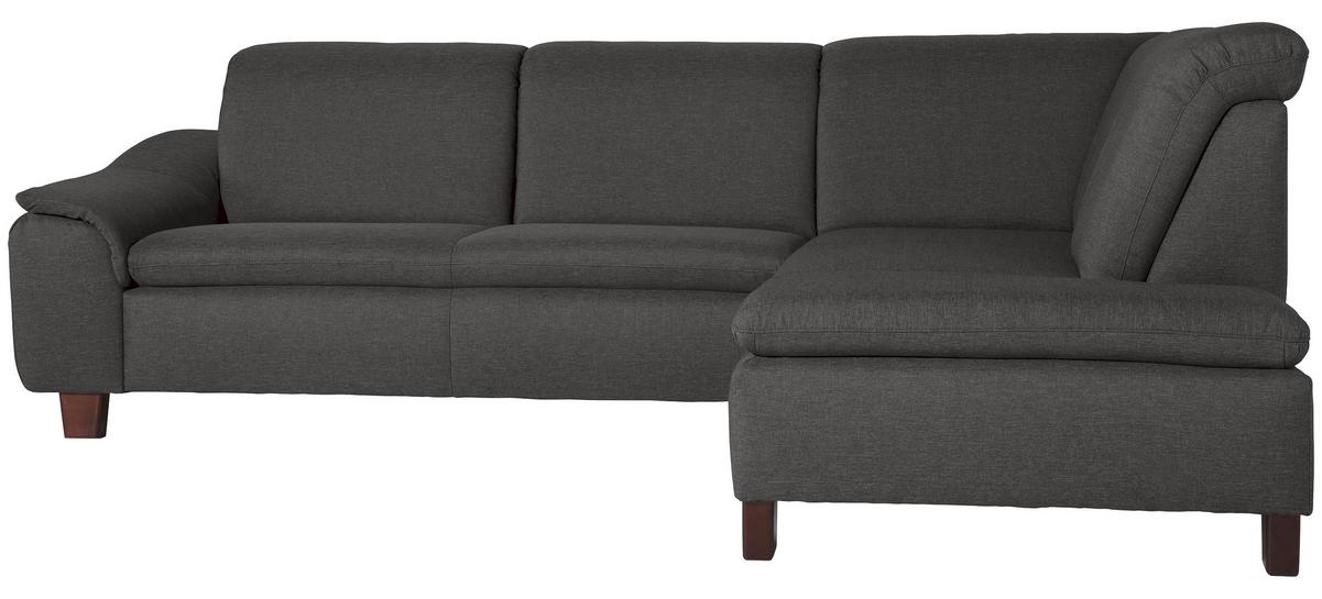 Ecksofa Aaron Anthrazit Flachgewebe - Anthrazit/Nussbaumfarben, Design, Textil (247/187cm) - Max Winzer