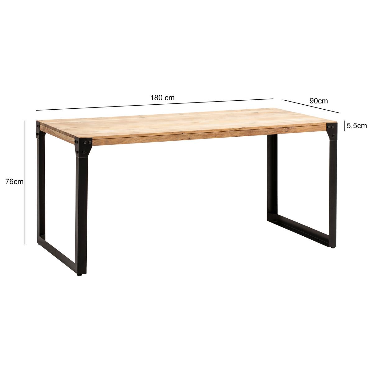 Esstisch Akaziefarben L: 180 Cm - Schwarz/Akaziefarben, Design, Holz/Metall (180/90/76cm) - MID.YOU