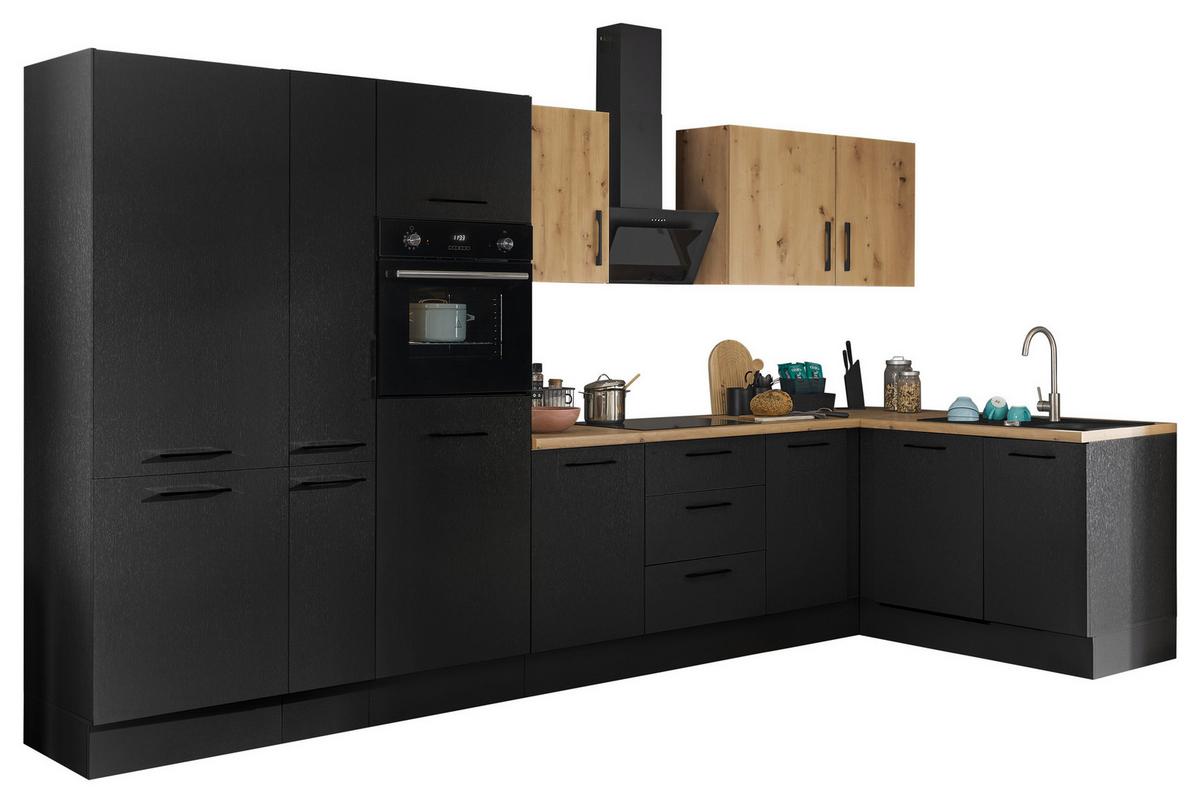 Eckküche Turin Schwarz/eiche Dekor 370x175 Cm - Schwarz/Eiche Artisan, Basics, Holzwerkstoff (370/175cm) - MID.YOU