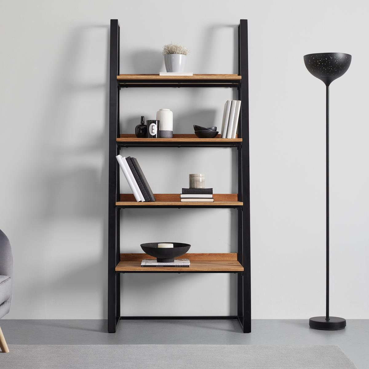Industriálny regál Juno 90cm - černá/barvy dubu, Moderní, kov/dřevo (90/200/40cm) - Bessagi Home