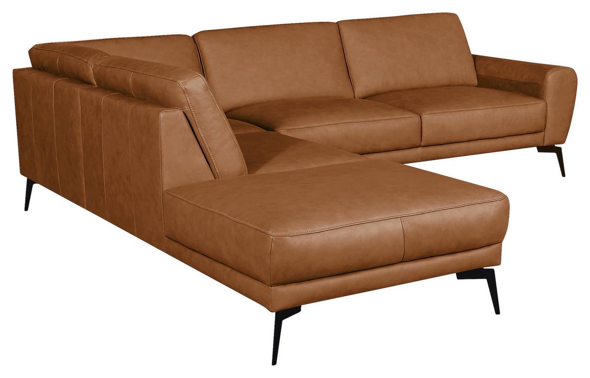 Ecksofa Spring, Cognac S: 250x273 cm - Cognac/Schwarz, Design, Leder (250/273cm) - Livetastic
