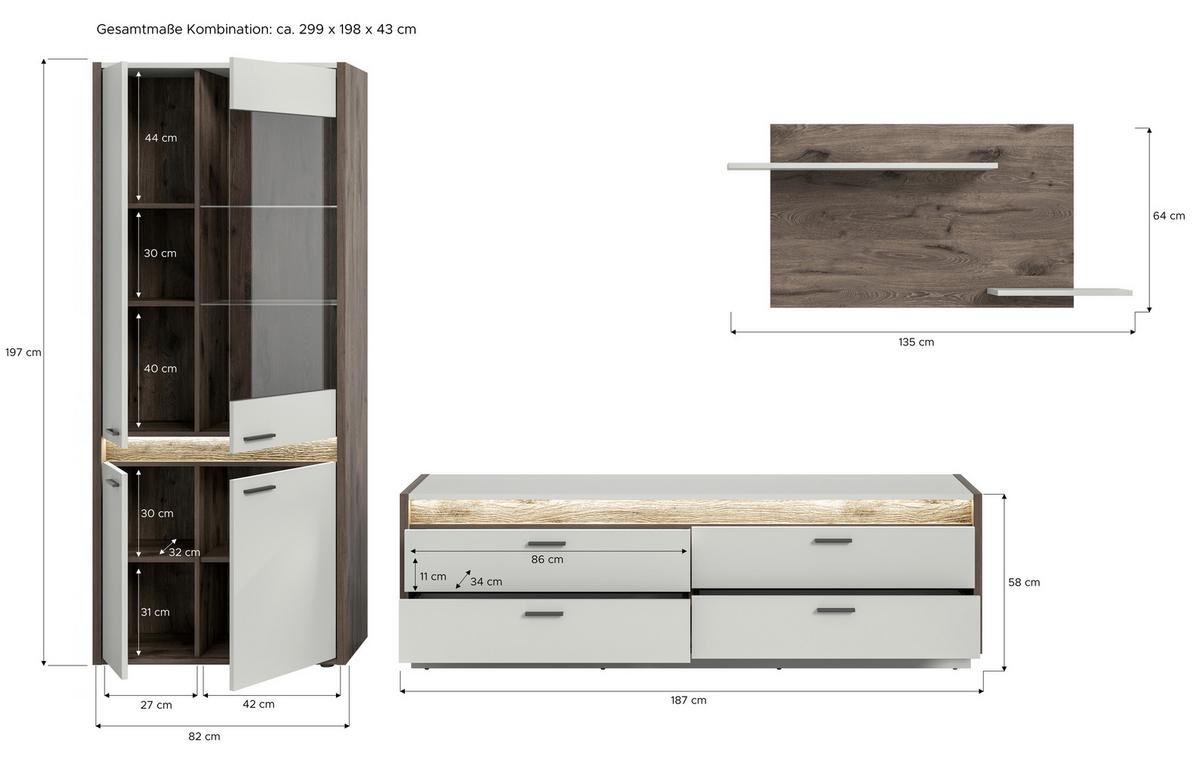 Wohnwand Hellgrau Nb, Nox Oak Dekor - Hellgrau, Design, Holzwerkstoff (299/198/43cm) - MID.YOU