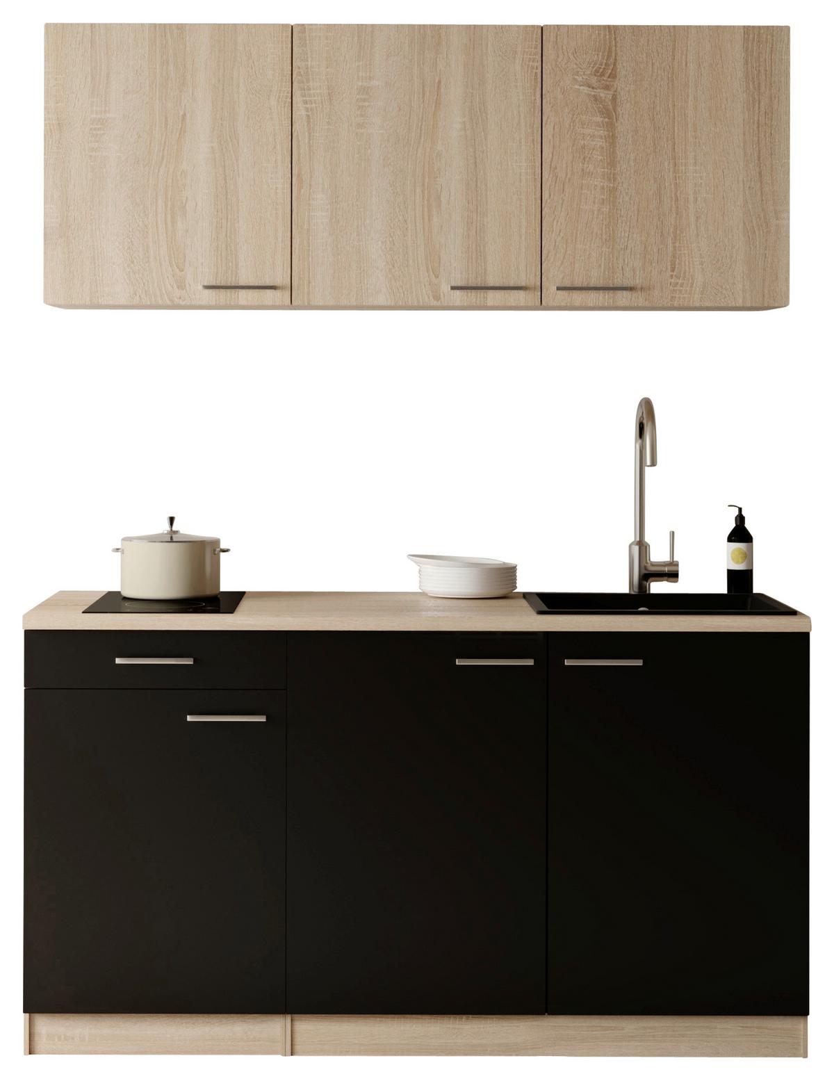 MINIKÜCHE Ingrid, Schwarz B: 150 cm - Eichefarben/Schwarz, Design, Holzwerkstoff (150cm) - Respekta