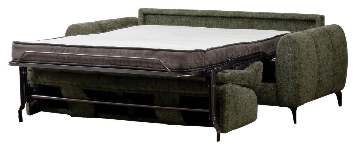 Schlafsofa inkl. Bettfunktion Webstoff grün, B:206 cm - Schwarz/Grün, MODERN, Holz/Textil (206/89/100cm)