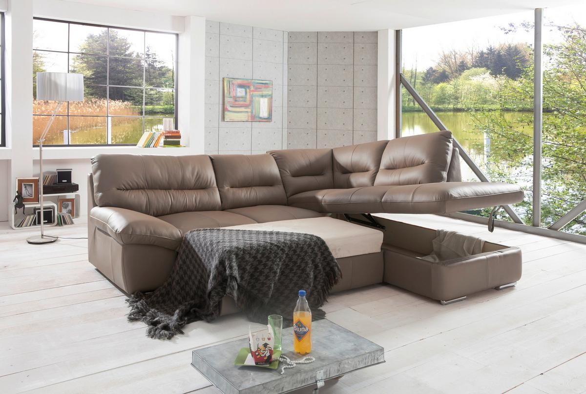 Ecksofa William, Grau S: 268x216 Cm - Chromfarben/Grau, Design, Leder (268/216cm) - Livetastic